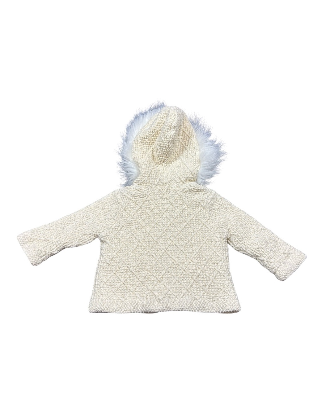 Max Studio Baby Ivory Faux Fur Hooded Sweater Coat 3-6M - Picture 8 of 9